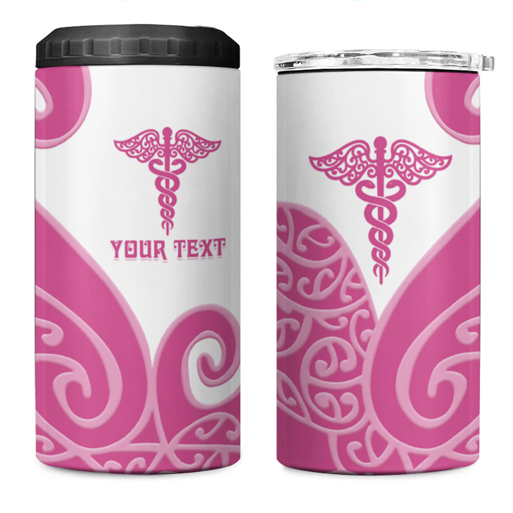 Personalised New Zealand Nurse 4 in 1 Can Cooler Tumbler Maori Koru Pink Version