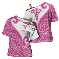 Personalised New Zealand Nurse Cross Shoulder Shirt Maori Koru Pink Version