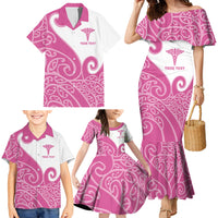 Personalised New Zealand Nurse Family Matching Mermaid Dress and Hawaiian Shirt Maori Koru Pink Version LT05 - Polynesian Pride