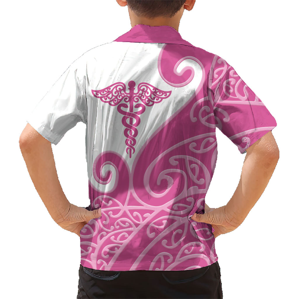 Personalised New Zealand Nurse Family Matching Off Shoulder Maxi Dress and Hawaiian Shirt Maori Koru Pink Version LT05 - Polynesian Pride