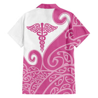 Personalised New Zealand Nurse Family Matching Off Shoulder Maxi Dress and Hawaiian Shirt Maori Koru Pink Version LT05 - Polynesian Pride
