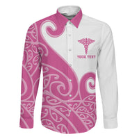 Personalised New Zealand Nurse Family Matching Off Shoulder Maxi Dress and Hawaiian Shirt Maori Koru Pink Version LT05 Dad's Shirt - Long Sleeve Pink - Polynesian Pride
