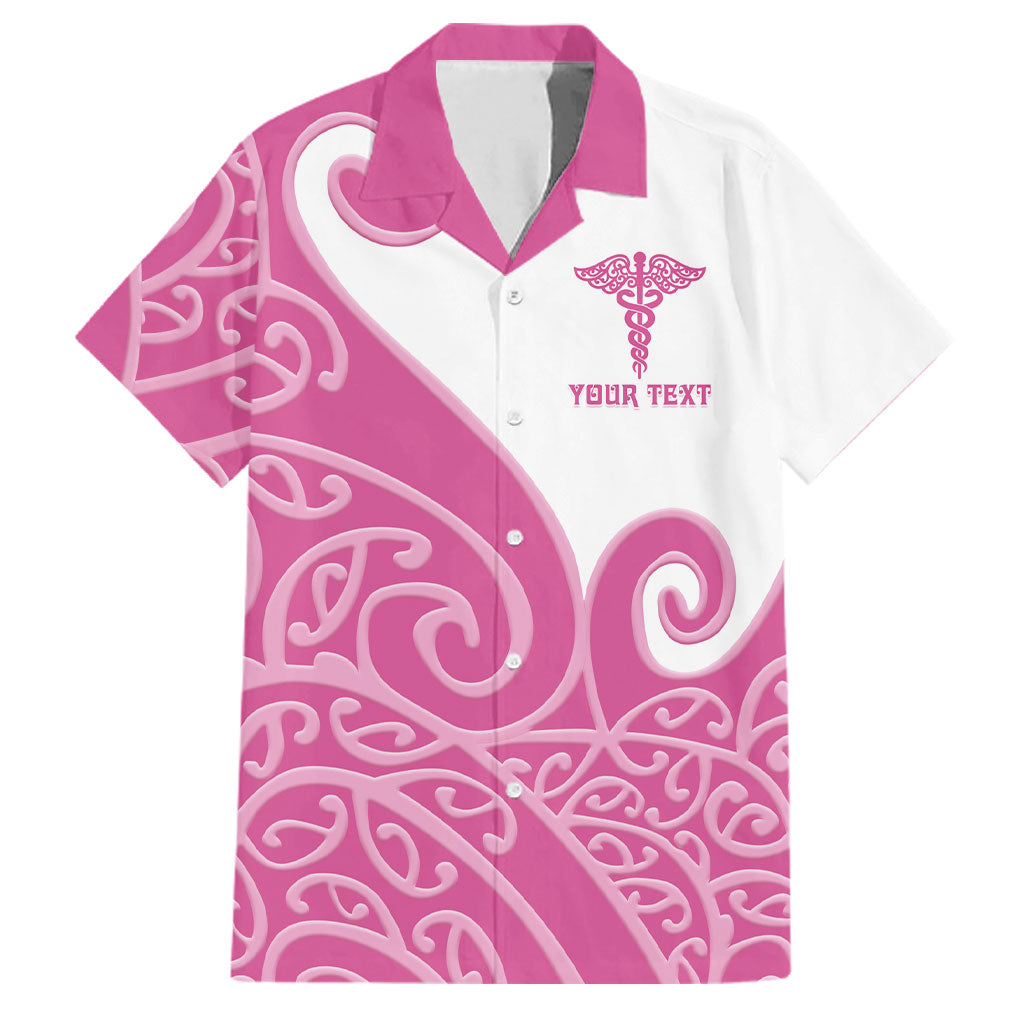 Personalised New Zealand Nurse Family Matching Puletasi and Hawaiian Shirt Maori Koru Pink Version LT05 Dad's Shirt - Short Sleeve Pink - Polynesian Pride