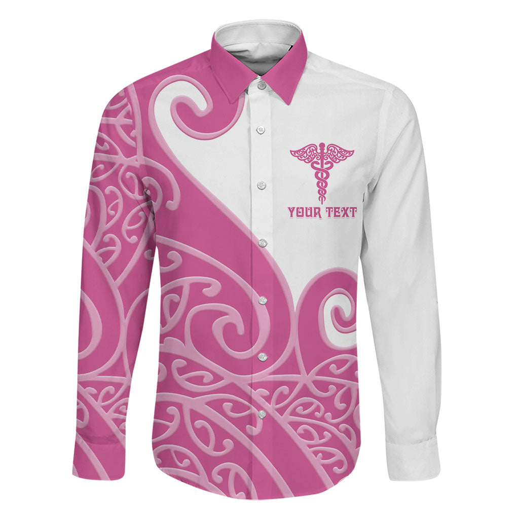 Personalised New Zealand Nurse Family Matching Short Sleeve Bodycon Dress and Hawaiian Shirt Maori Koru Pink Version LT05 Dad's Shirt - Long Sleeve Pink - Polynesian Pride