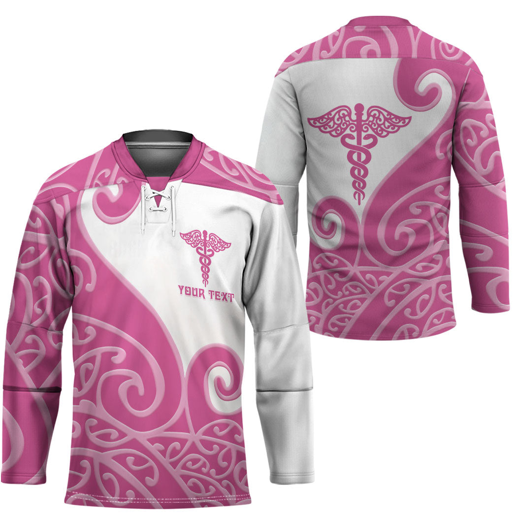 Personalised New Zealand Nurse Hockey Jersey Maori Koru Pink Version