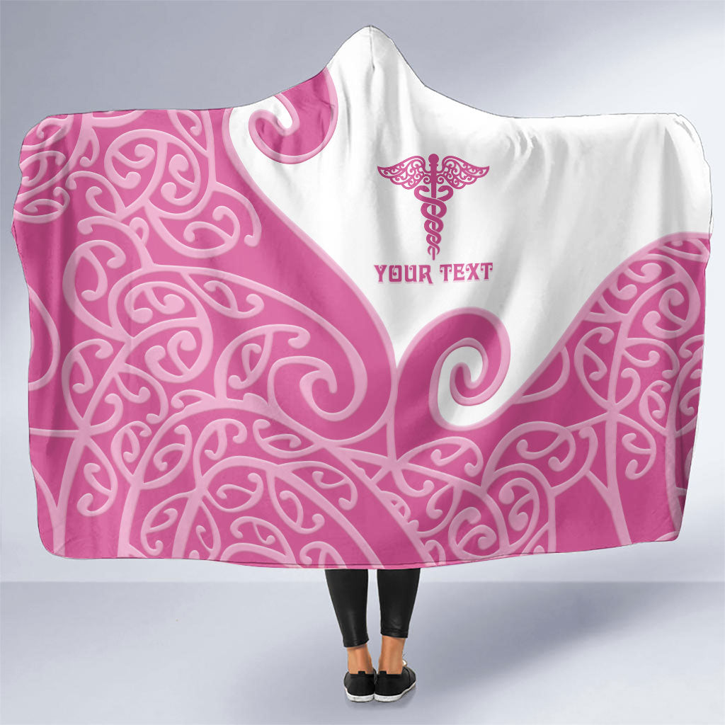 Personalised New Zealand Nurse Hooded Blanket Maori Koru Pink Version
