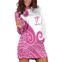 Personalised New Zealand Nurse Hoodie Dress Maori Koru Pink Version