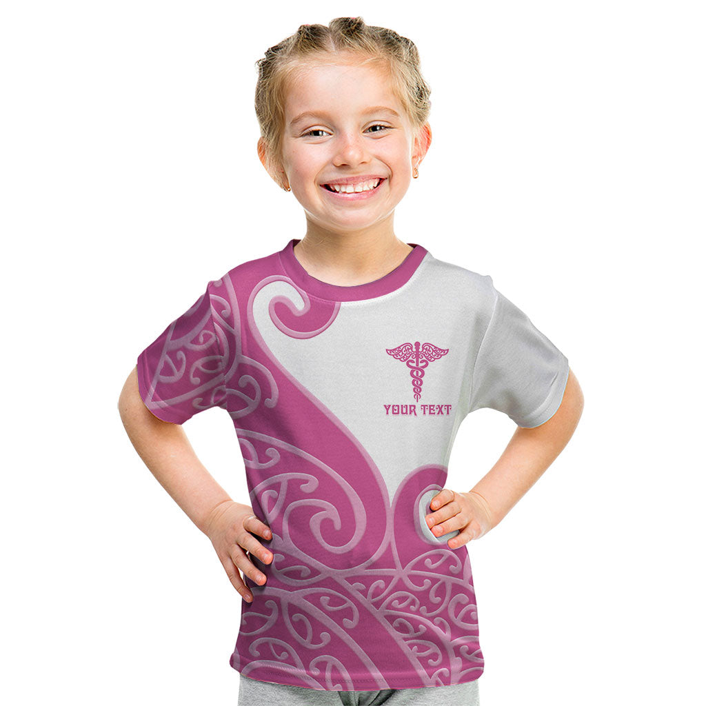 Personalised New Zealand Nurse Kid T Shirt Maori Koru Pink Version