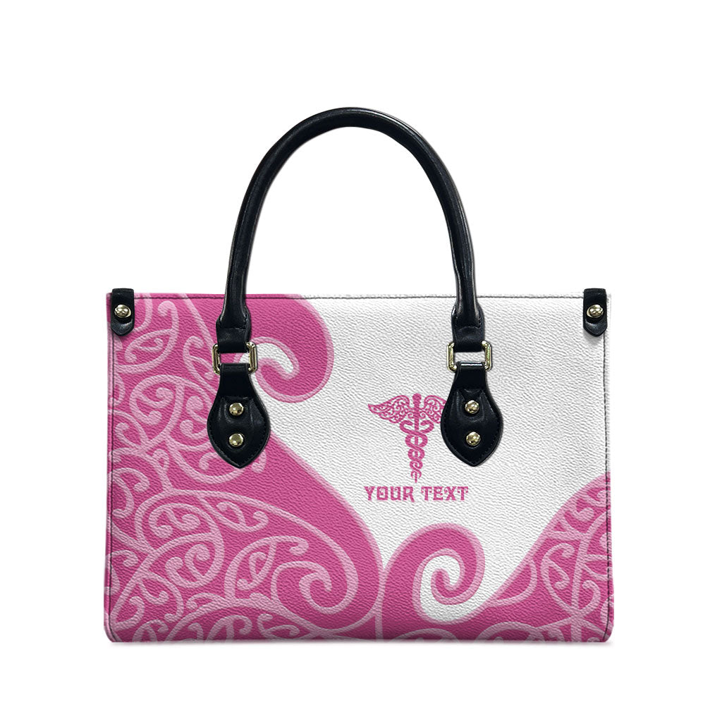 Personalised New Zealand Nurse Leather Bag Maori Koru Pink Version