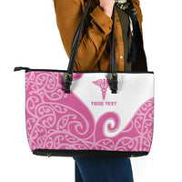 Personalised New Zealand Nurse Leather Tote Bag Maori Koru Pink Version