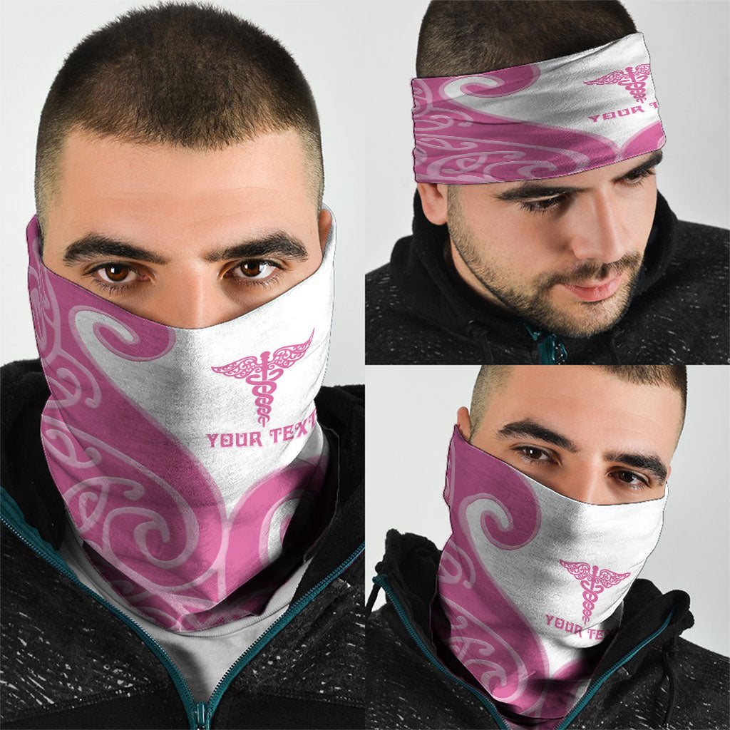 Personalised New Zealand Nurse Neck Gaiter Maori Koru Pink Version