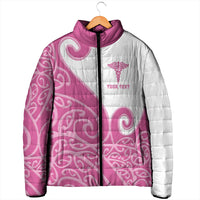 Personalised New Zealand Nurse Padded Jacket Maori Koru Pink Version