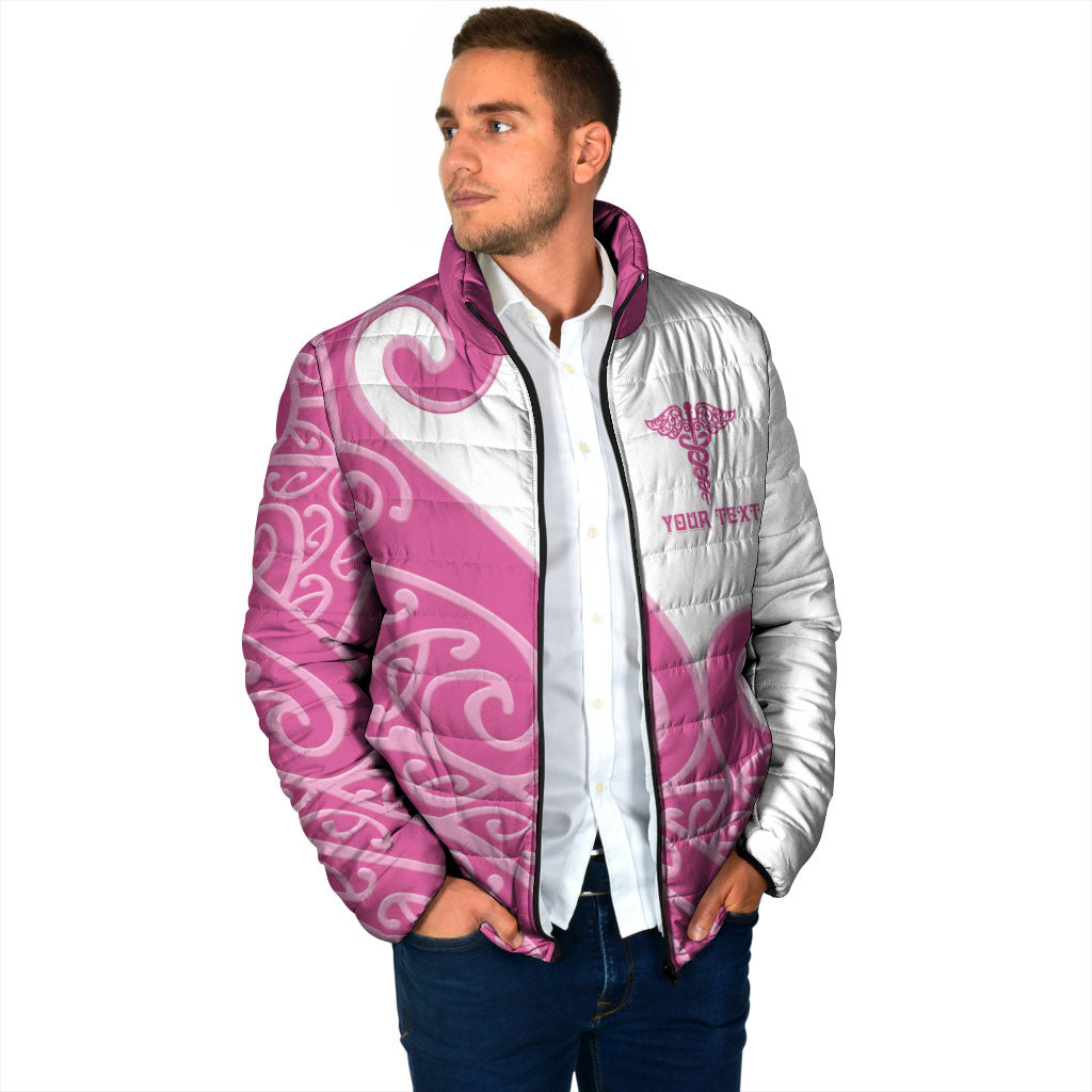 Personalised New Zealand Nurse Padded Jacket Maori Koru Pink Version