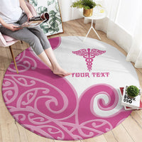 Personalised New Zealand Nurse Round Carpet Maori Koru Pink Version