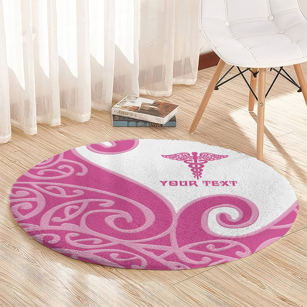 Personalised New Zealand Nurse Round Carpet Maori Koru Pink Version