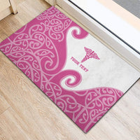 Personalised New Zealand Nurse Rubber Doormat Maori Koru Pink Version