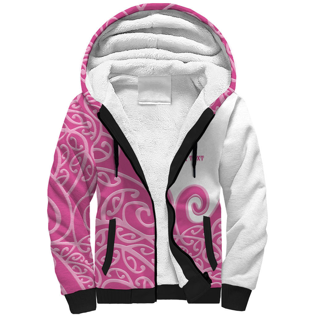 Personalised New Zealand Nurse Sherpa Hoodie Maori Koru Pink Version
