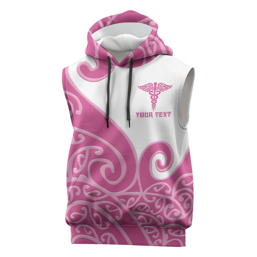 Personalised New Zealand Nurse Sleeveless Hoodie Maori Koru Pink Version