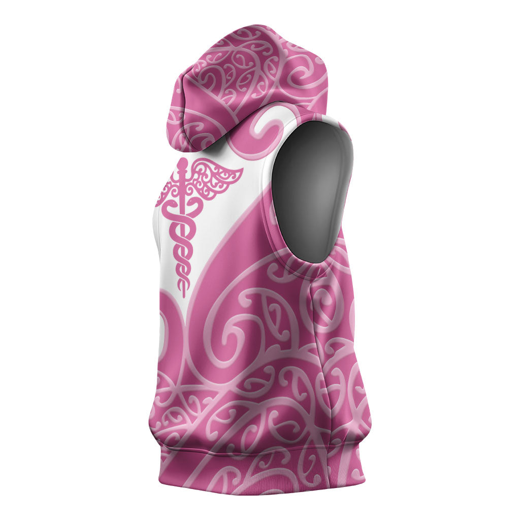 Personalised New Zealand Nurse Sleeveless Hoodie Maori Koru Pink Version