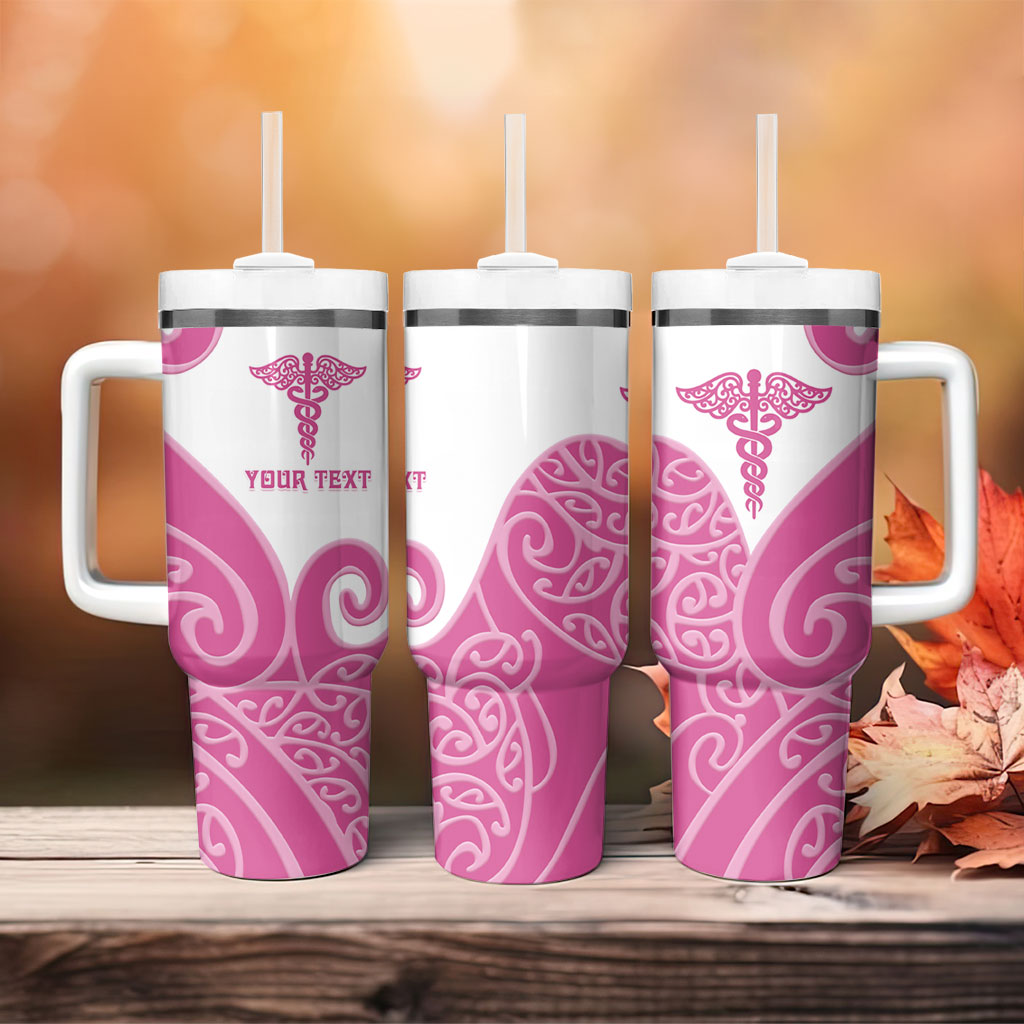 Personalised New Zealand Nurse Tumbler With Handle Maori Koru Pink Version
