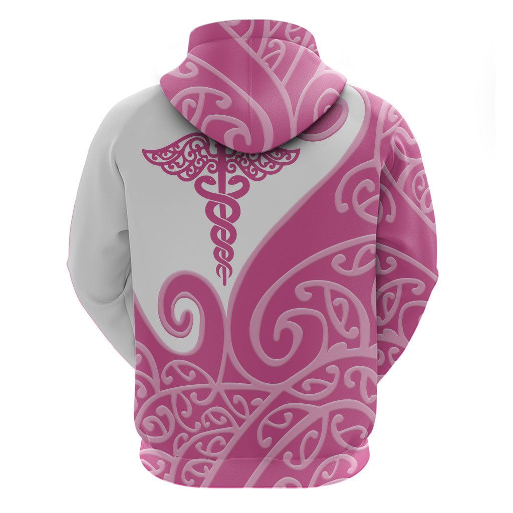 Personalised New Zealand Nurse Zip Hoodie Maori Koru Pink Version