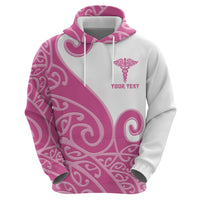 Personalised New Zealand Nurse Zip Hoodie Maori Koru Pink Version