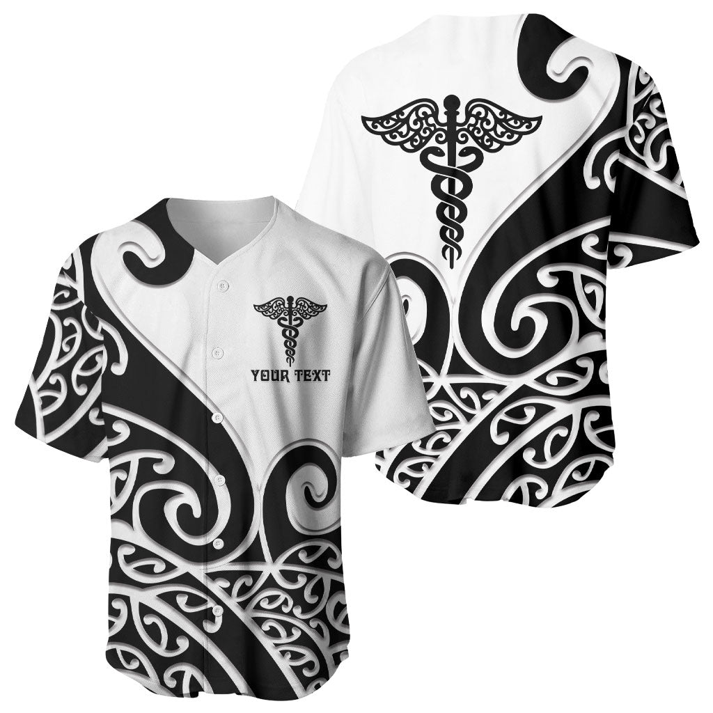 Personalised New Zealand Nurse Baseball Jersey Maori Koru Black Version