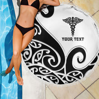 Personalised New Zealand Nurse Beach Blanket Maori Koru Black Version