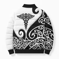 Personalised New Zealand Nurse Bomber Puffer Jacket Maori Koru Black Version