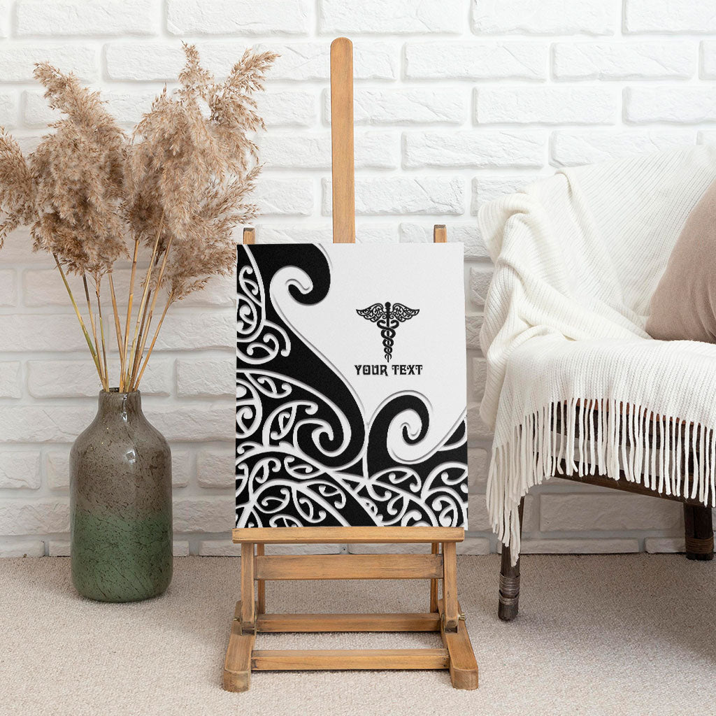 Personalised New Zealand Nurse Canvas Wall Art Maori Koru Black Version
