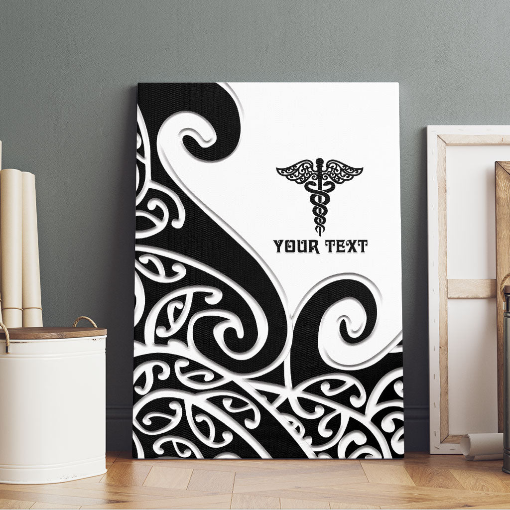 Personalised New Zealand Nurse Canvas Wall Art Maori Koru Black Version