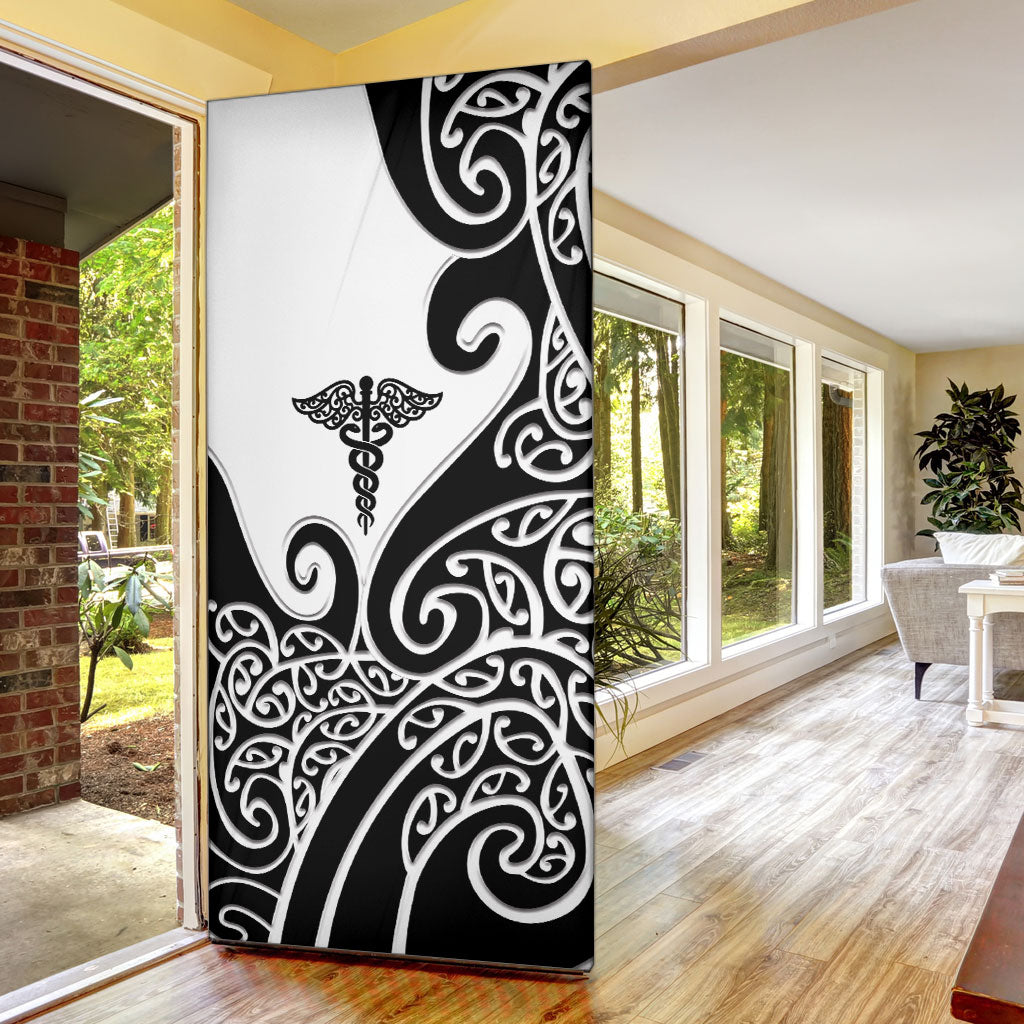 New Zealand Nurse Door Cover Maori Koru Black Version