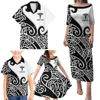 Personalised New Zealand Nurse Family Matching Puletasi and Hawaiian Shirt Maori Koru Black Version LT05 - Polynesian Pride