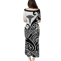 Personalised New Zealand Nurse Family Matching Puletasi and Hawaiian Shirt Maori Koru Black Version LT05 - Polynesian Pride