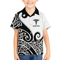 Personalised New Zealand Nurse Family Matching Puletasi and Hawaiian Shirt Maori Koru Black Version LT05 Son's Shirt Black - Polynesian Pride