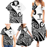 Personalised New Zealand Nurse Family Matching Summer Maxi Dress and Hawaiian Shirt Maori Koru Black Version LT05 - Polynesian Pride