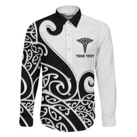 Personalised New Zealand Nurse Family Matching Summer Maxi Dress and Hawaiian Shirt Maori Koru Black Version LT05 Dad's Shirt - Long Sleeve Black - Polynesian Pride