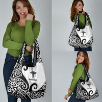 Personalised New Zealand Nurse Grocery Bag Maori Koru Black Version