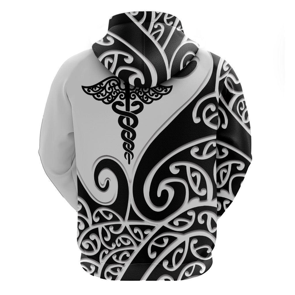 Personalised New Zealand Nurse Hoodie Maori Koru Black Version