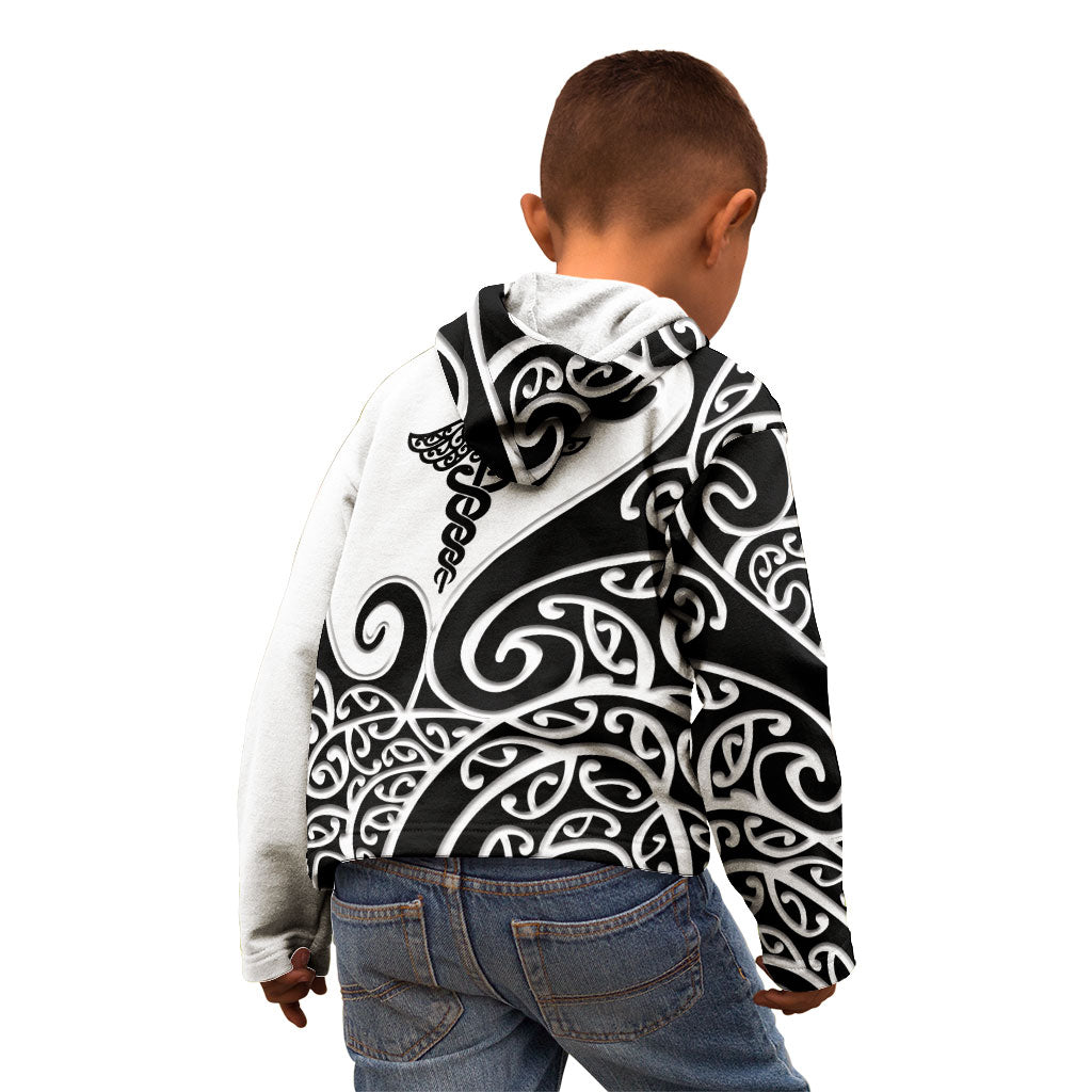 Personalised New Zealand Nurse Kid Hoodie Maori Koru Black Version