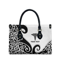 Personalised New Zealand Nurse Leather Bag Maori Koru Black Version