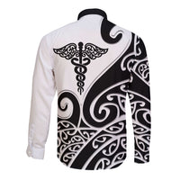 Personalised New Zealand Nurse Long Sleeve Button Shirt Maori Koru Black Version