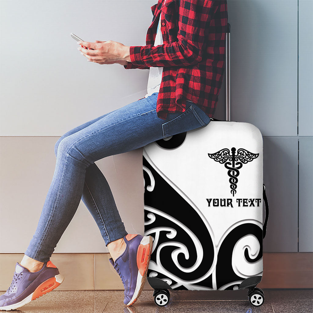 Personalised New Zealand Nurse Luggage Cover Maori Koru Black Version