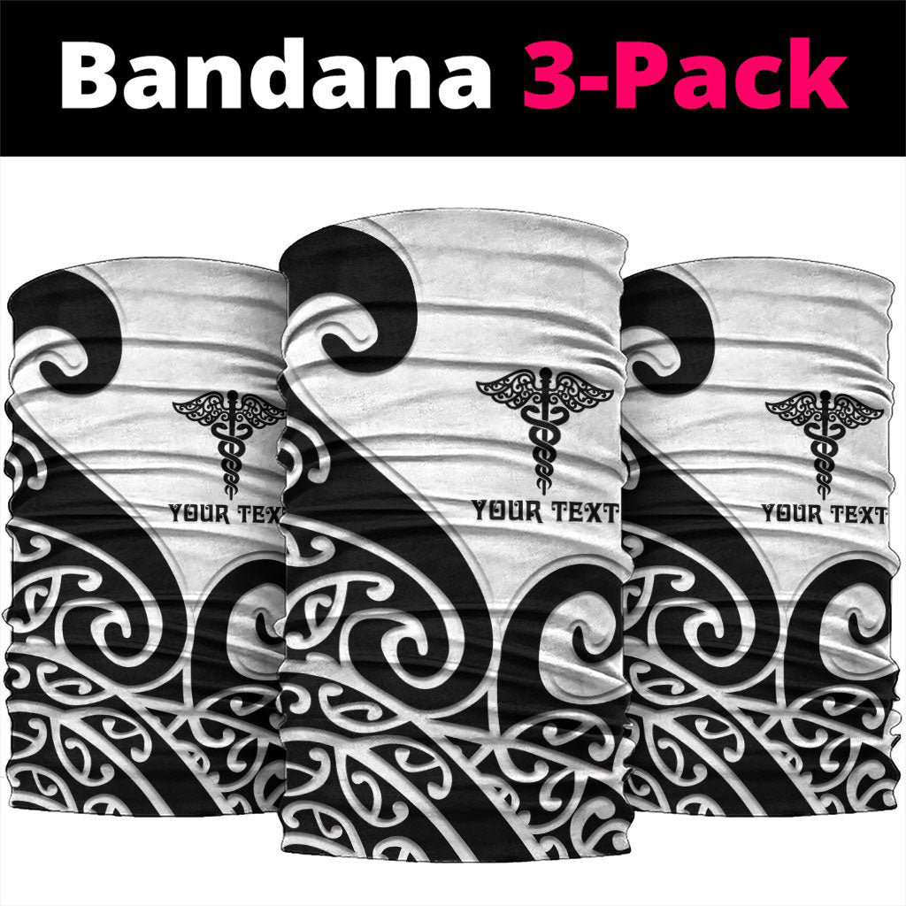 Personalised New Zealand Nurse Neck Gaiter Maori Koru Black Version
