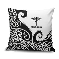 Personalised New Zealand Nurse Pillow Cover Maori Koru Black Version