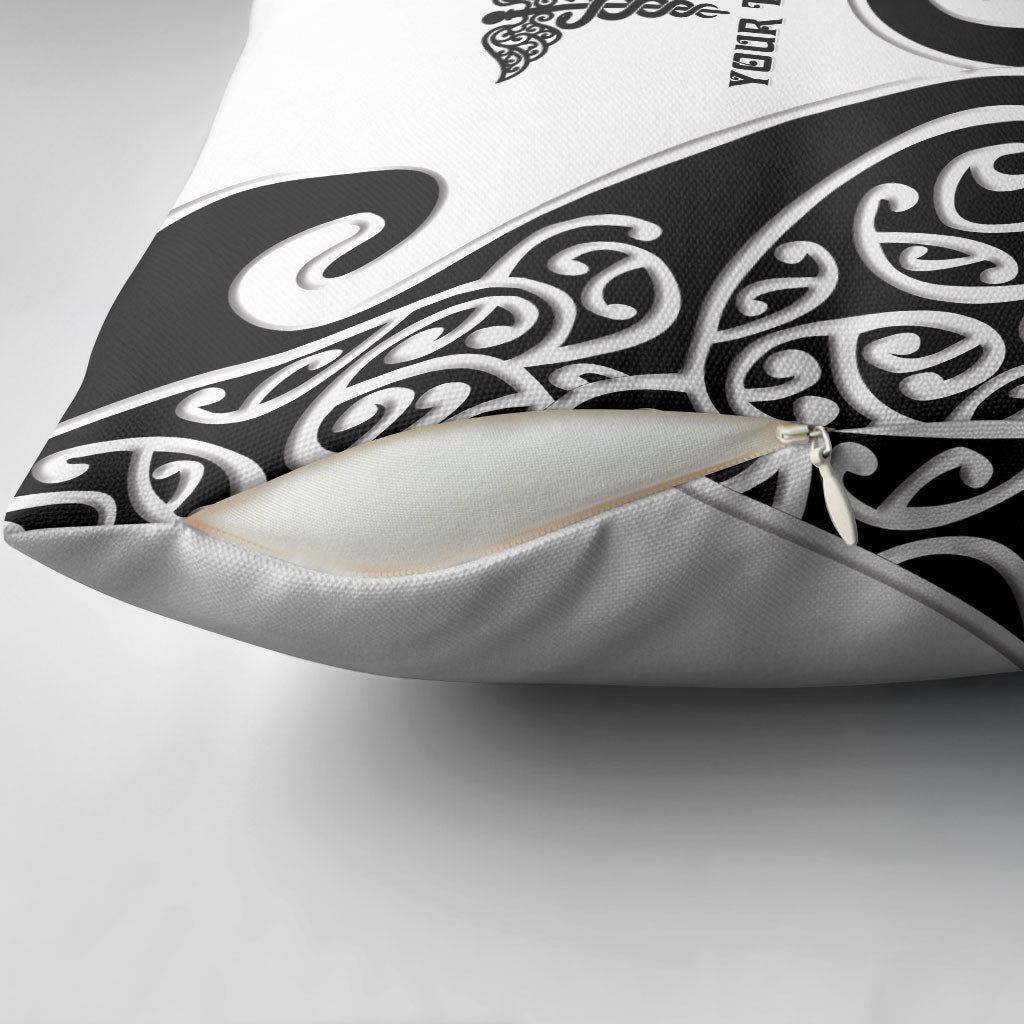 Personalised New Zealand Nurse Pillow Cover Maori Koru Black Version