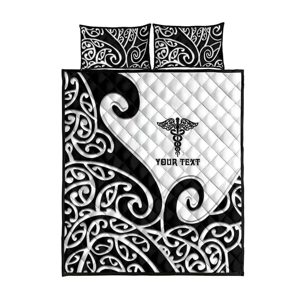 Personalised New Zealand Nurse Quilt Bed Set Maori Koru Black Version