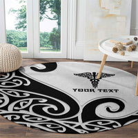 Personalised New Zealand Nurse Round Carpet Maori Koru Black Version