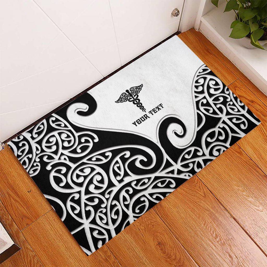 Personalised New Zealand Nurse Rubber Doormat Maori Koru Black Version