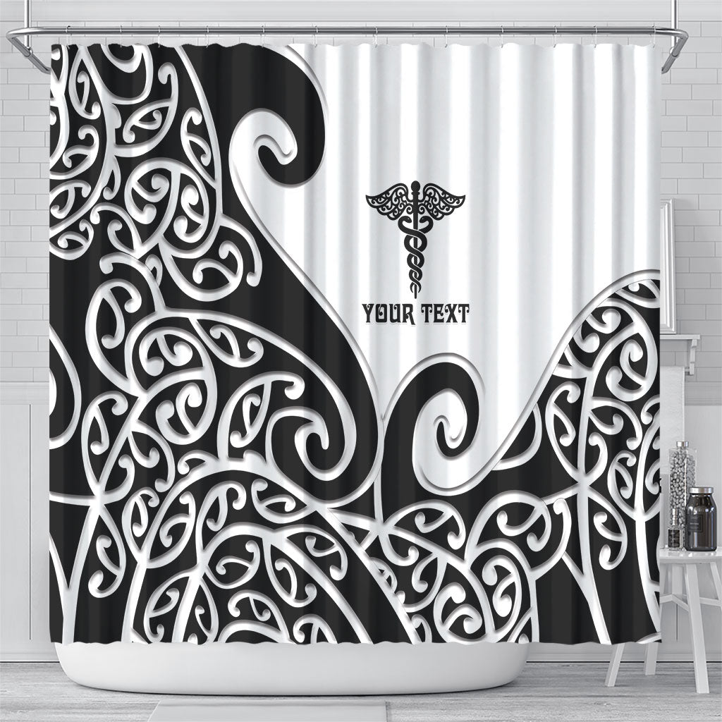 Personalised New Zealand Nurse Shower Curtain Maori Koru Black Version